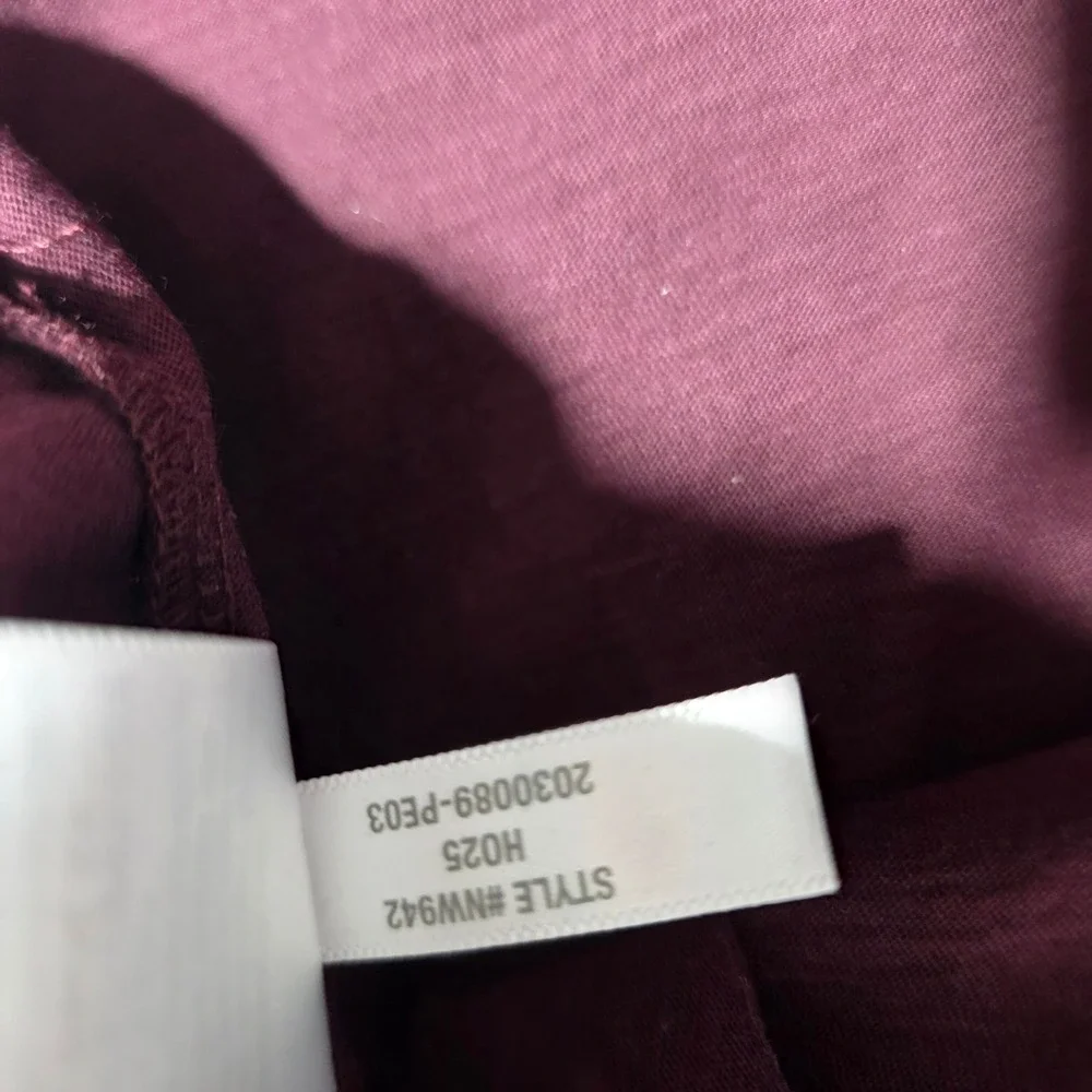 Madewell Women XXS Burgundy Puff‎ Sleeve Smocked Cuff Soft Slub Cotton Top